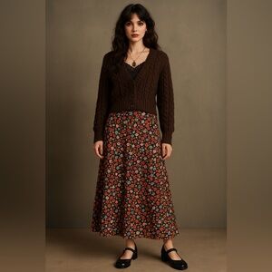 VTG‎ Talbots Floral Maxi Skirt Dark Floral Size 4 Whimsigoth Cottagecore goth